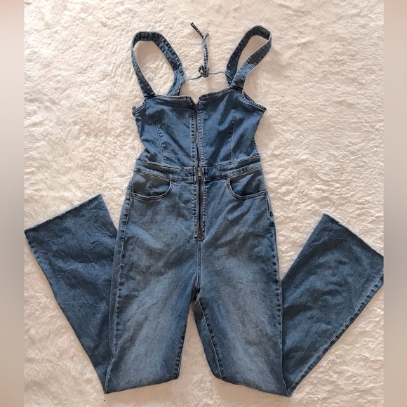 We The Free Pants - We The Free Indigo Denim Jumpsuit with Front Zipper